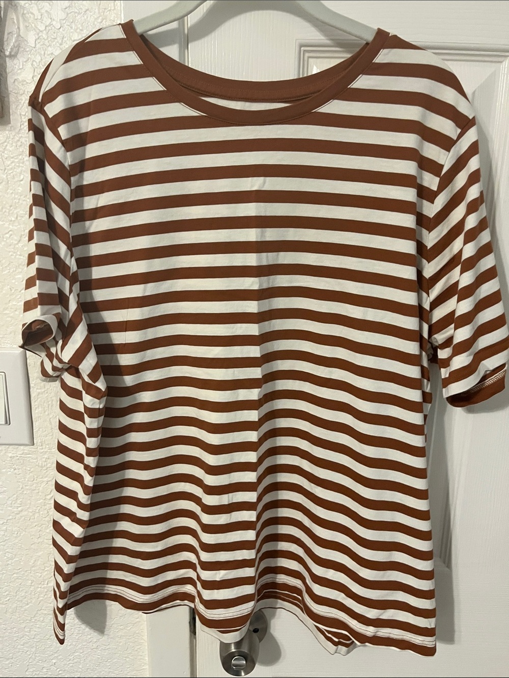 Lands' End Rust and White Striped Tee